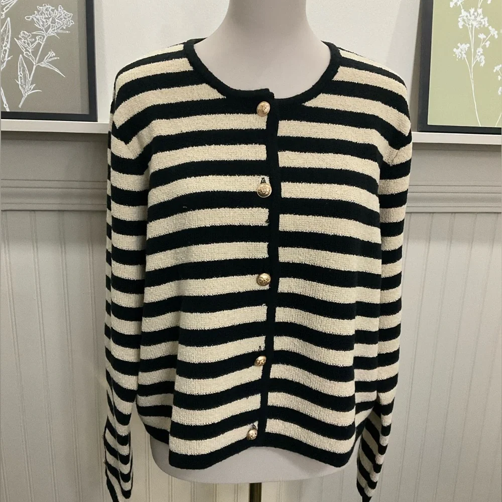 ✨ KUT from the Kloth Black & Beige Stripe Cardigan – XL ✨